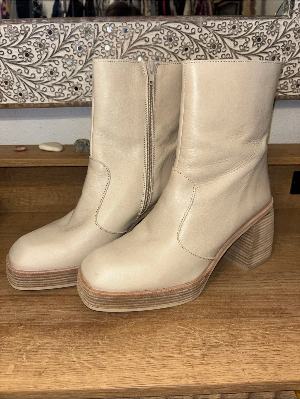 NEW Free People Cream Ruby Platform Ankle Boots